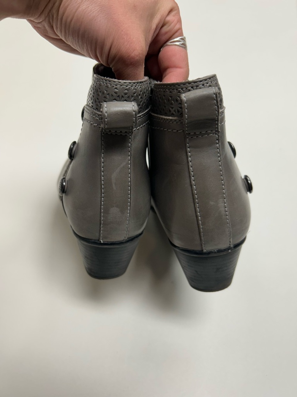 Rockport Gray Low Heel Ankle Booties with Button Accent - Picture 9 of 10